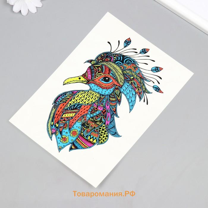 Переводная тату на тело цветная «Птица в узорах», неон, 26×14.5 см