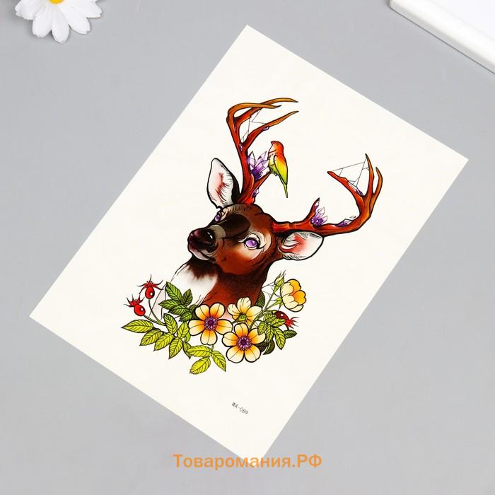 Переводная тату на тело цветная «Олень с птичкой», 26.2×14.5 см