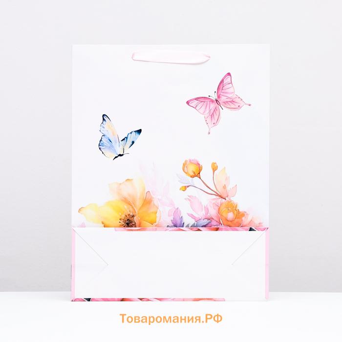 Пакет ламинированный «Пионы в акварели», 31×40×11.5 см