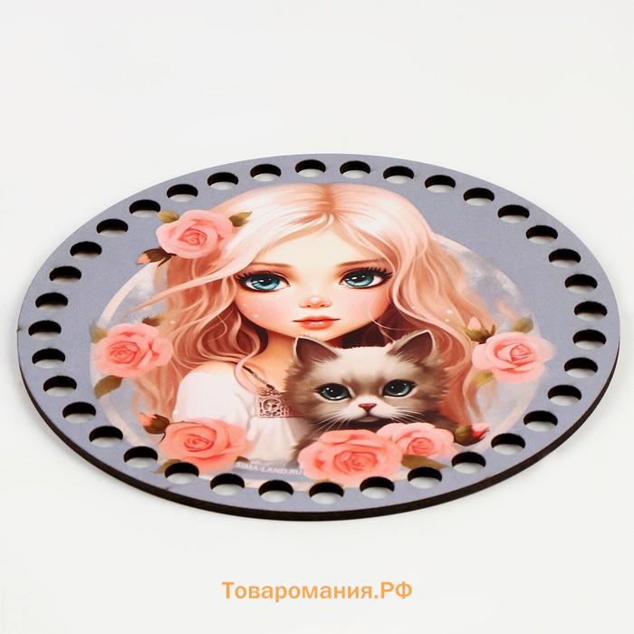 Донышки для вязания 2 в 1 «Девочка с котенком», круг 15 см, хдф 3 мм