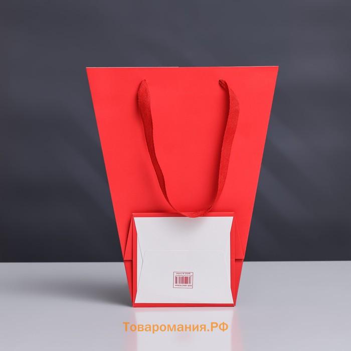 Пакет - переноска для цветов 18×14×35×28 см, красный