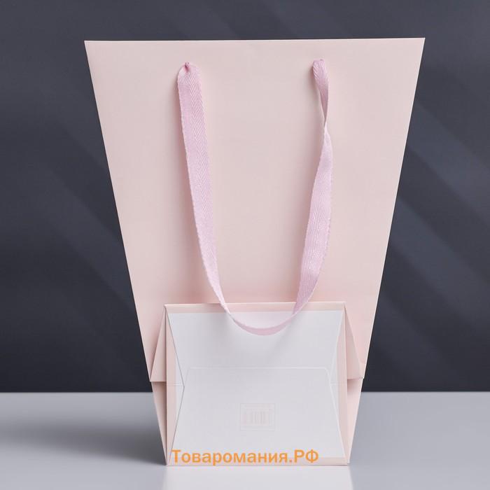 Пакет - переноска для цветов 18×14×35×28 см, розовый