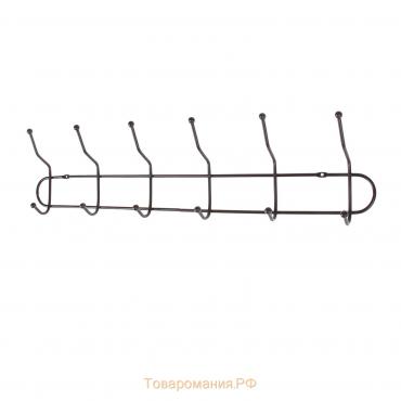 Вешалка настенная «Блеск», 6 двойных крючков, 47.5×13.5×6 см, хромированная