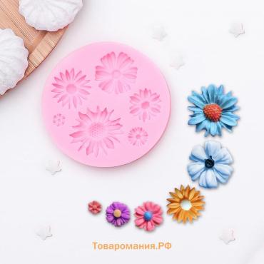 Молд для заливки  «Цветы», силикон, d=7.5 см, розовый