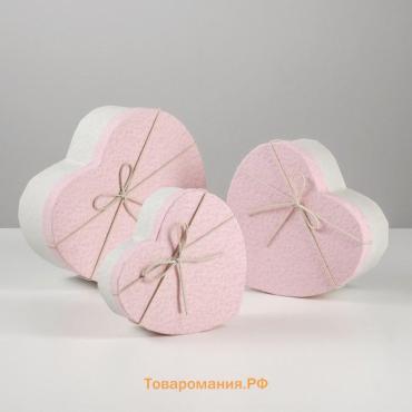 Набор подарочных коробок сердце 3 в 1,, белый - розовый, 21×19×9 - 15.5×14×6 см