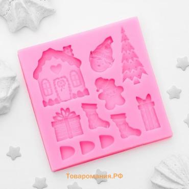 Молд для заливки «Новогодние элементы», силикон, 7.5×7.5 см, розовый