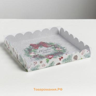 Коробка для кондитерских изделий с пластиковой крышкой «Winter time», 21 х 21 х 3 см