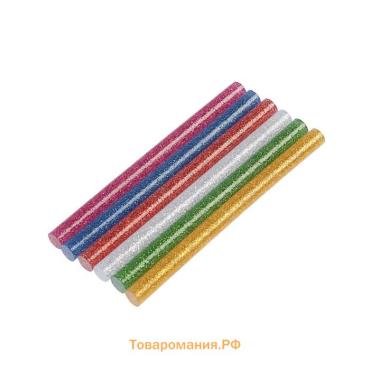 Клеевые стержни ТУНДРА, 7×100 мм, разноцветные с блестками, 6 шт.