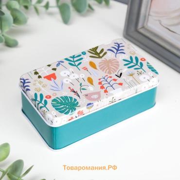 Шкатулка для хранения мелочей, украшений «Прямоугольная. Цветочная полянка», металл, 4×11.5×6.5 см, МИКС