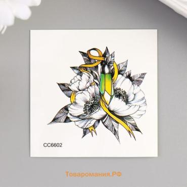Переводная тату на тело цветная «Кристалл и цветы», 6×6 см