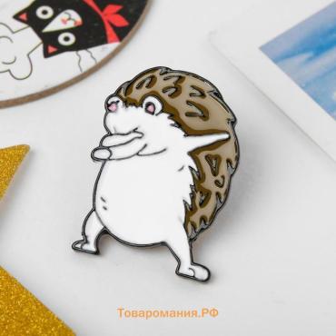Значок «Ёж» хайп, бело-коричневый в чёрном металле