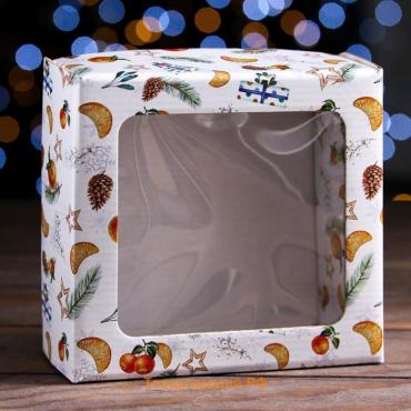 Коробка подарочная, крышка - дно, с окном «Новогоднее настроение», 14.5×14.5×6 см