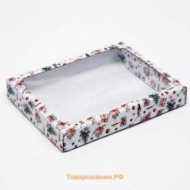 Коробка сборная крышка - дно с окном, «Рождественский вечер», 26×21×4 см