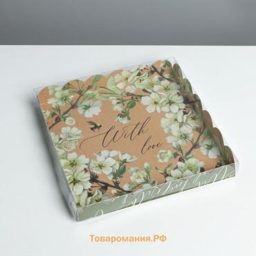 Коробка для печенья, кондитерская упаковка с пластиковой крышкой, «Пчёлка», 21 х 21 х 3 см