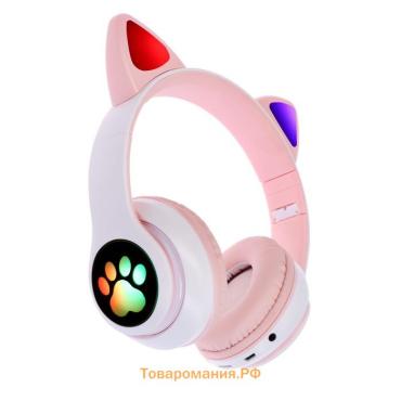 Наушники беспроводные, с ушками кошки, MYBIT W-32, Bluetooth 5.0, с микрофоном, AUX, microSD, MP3, 400 мАч, розовые