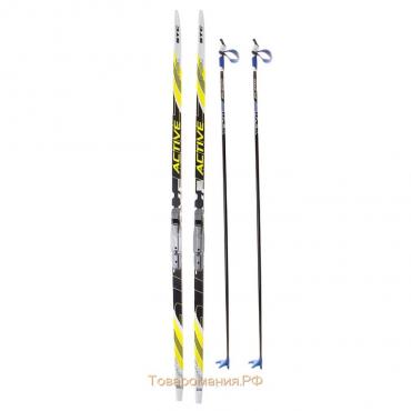 Комплект лыжный: пластиковые лыжи 200 см без насечек, стеклопластиковые палки 160 см, крепления SNS, цвета МИКС