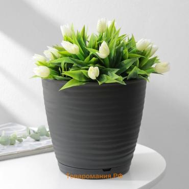 Горшок для цветов с поддоном Saffron, 2.6 л, d=17.6 см, h=16.2 см, пластиковый, чёрный