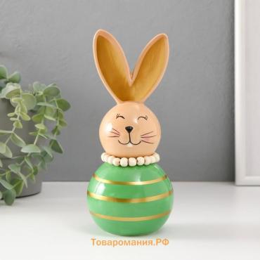 Фигурка керамика «Зайка-неваляшка с полосками», бежево-зелёный, 8.5×8.5×20 см
