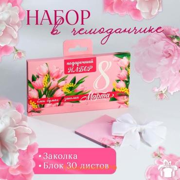 Подарочный набор, в чемоданчике: заколка и блок листов « 8 марта»