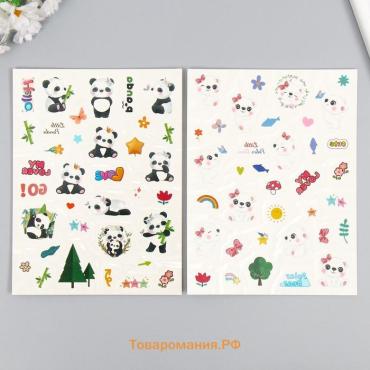 Переводные тату на тело цветные «Белые мишки. Панды», 24×14.5 см, МИКС