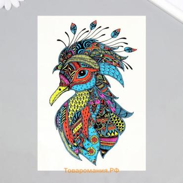 Переводная тату на тело цветная «Птица в узорах», неон, 26×14.5 см
