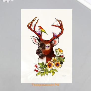 Переводная тату на тело цветная «Олень с птичкой», 26.2×14.5 см